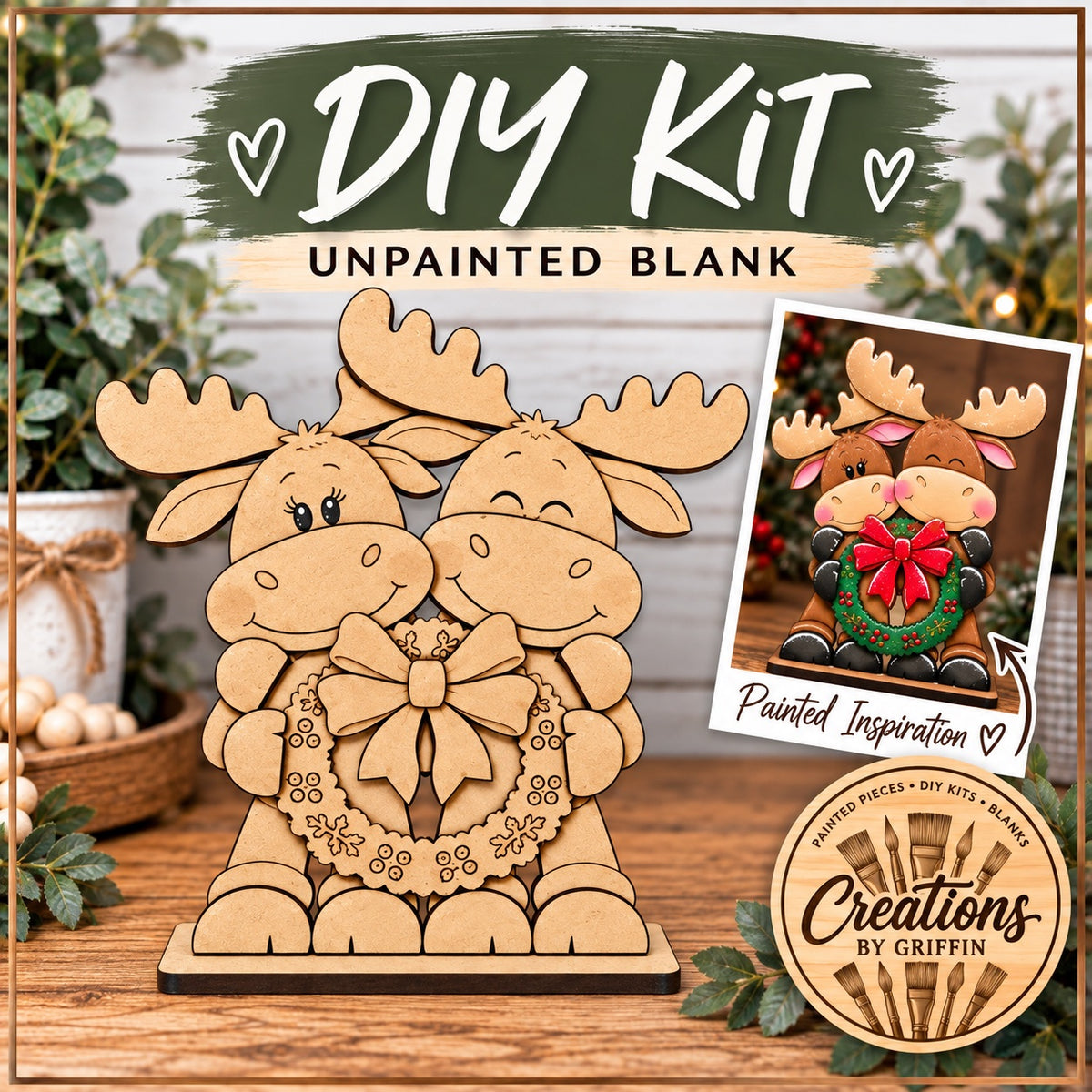 Christmas Moose Couple Shelf Sitter - DIY MDF Blank